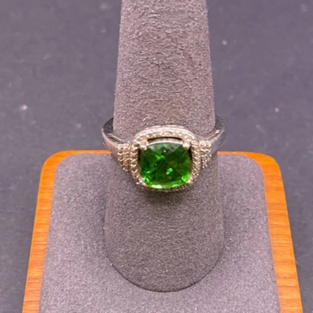 Sterling Silver 925 Green Chrome Diopside Cushion Cut Halo Ring Size 9